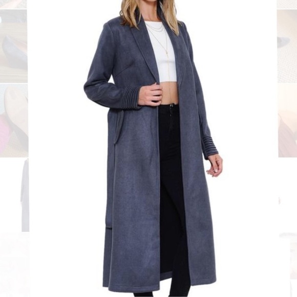 L’Atiste Grey Faux Suede Open Wrap long Coat - Picture 9 of 9